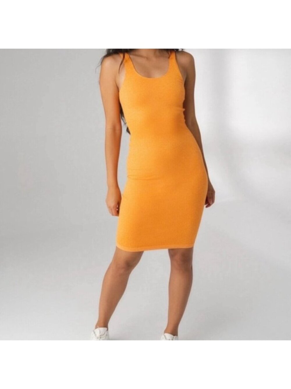 Balance Athletica Women's Orange Linear Ribbed Bodycon Midi Dress Size Small